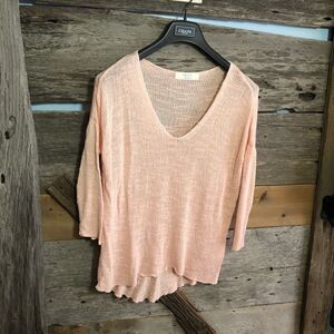 𝅺zara Knit Size Med Pink V-Neck Open Weave Sweater